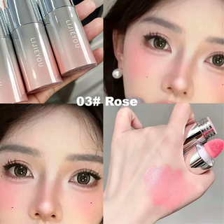 Air Cushion Blush Stick, Natural Dewy Face Rouge with Sponge Applicator, Long-Lasting Lip & Cheek Tint, Easy-Blend Makeup Stick