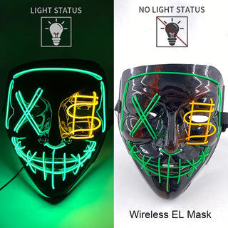 Wireless Neon LED Purge Mask – Glow-in-the-Dark Cosplay Horror Mask