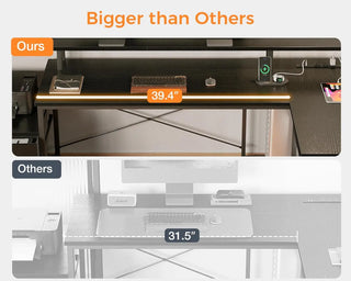 XMSJ L Shaped Desk with File Drawer,  Power Outlet & LED Strip