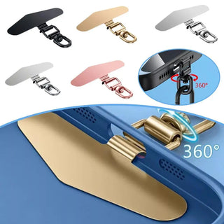 360° Rotatable Steel Phone Tether Tab – Ultra-Thin Metal Patch Lanyard Connector for All Smartphones