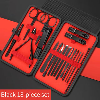 Black & Red Professional Men’s Nail Clipper Set - 18/24 Piece Stainless Steel Manicure & Pedicure Kit