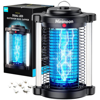 Minimoon 4200V Electric Fly Traps Outdoor Mosquito Zapper with Dual LED Light 15W IPX4 Insect Killer Lamp Self-Contained Unit