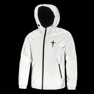 Men’s Night Reflective Hooded Cross Print Jacket
