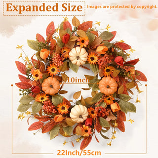 22-Inch Fall Pumpkin Wreath – Artificial Autumn Harvest Front Door & Farmhouse Decor