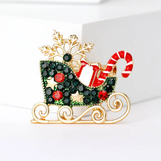 Christmas Enamel Brooch – Festive Sleigh, Reindeer, and Holiday Car