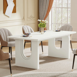 Modern Dining Table for 6–8 People – 71" Large Rectangle Kitchen Table with Wood Pedestal Base