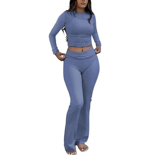 JEN YAGE High-Stretch Slim Crop Top & Flare Pants Set