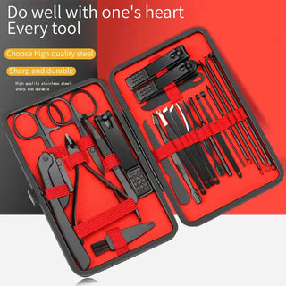 Black & Red Professional Men’s Nail Clipper Set - 18/24 Piece Stainless Steel Manicure & Pedicure Kit