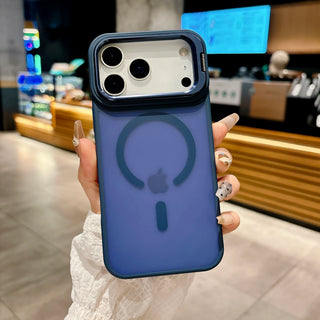 Magnetic Matte Translucent iPhone Case with Metal Kickstand – MagSafe-Compatible Shockproof Full-Frame Cover