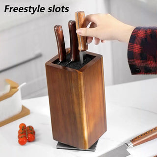 Magnetic Wooden Knife Holder – 360° Rotating Double-Sided Knife Block