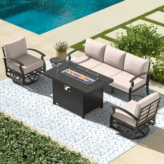 Aluminum Patio Furniture Set with Fire Pit Table – Swivel Chair & Sectional Sofa with Upgraded Cushions for Patio