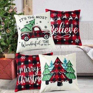 4pcs Christmas Cushion Covers – Merry Christmas Linen Pillowcases