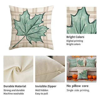 4pcs Thanksgiving Pillow Covers – Pumpkin & Maple Leaf Design