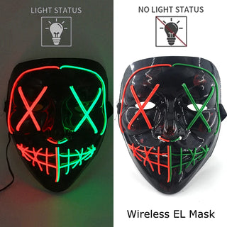 Wireless Neon LED Purge Mask – Glow-in-the-Dark Cosplay Horror Mask