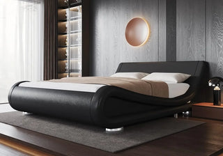 Modern Queen Sleigh Bed Frame with Adjustable Upholstered Headboard