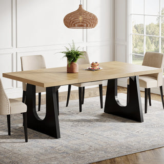 Large Dining Table for 6–8 People – 70.9" Rustic Wood Rectangular Table with Black Wooden Legs