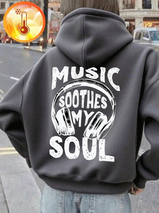 Music Soothes My Soul Women’s Hoodie – Cozy Winter Fleece Pullover with Pocket