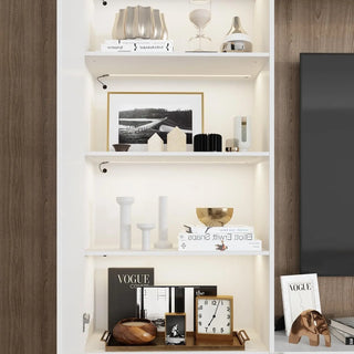 114" Large Wall Unit Entertainment Center with Bookshelves, LED Lights & 18 Shelves – Modern Console Table for TVs up to 75"