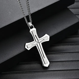 Two Color Stainless Steel and Zinc Alloy Cross Necklace