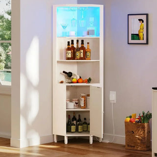 Corner Bar Cabinet with LED Lights & Glass Holder