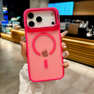 Magnetic Matte Translucent iPhone Case with Metal Kickstand – MagSafe-Compatible Shockproof Full-Frame Cover
