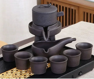 The Kung Fu Teapot Collection 8-Piece Semi-Automatic Chinese Ceramic Purple Clay Tea Set