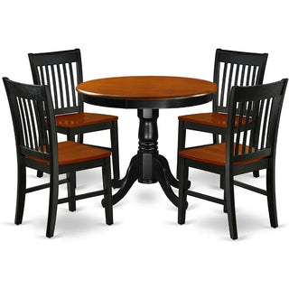 ANNO 5 Piece Round Dining Room Table with Pedestal and 4 Wood Seat Chairs