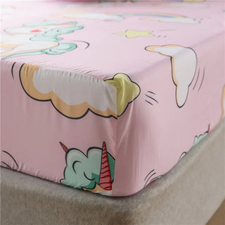 Cartoon Pink Unicorn Pattern Fitted Sheet