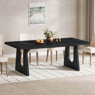 Large Dining Table for 6–8 People – 70.9" Rustic Wood Rectangular Table with Black Wooden Legs