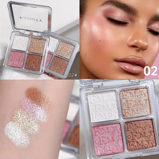 4-Color Shimmer Highlighter Palette, Baked Powder Illuminator Makeup Compact with Natural Glow Finish, Long-Lasting Brightening Face Highlighter for All Skin Tones