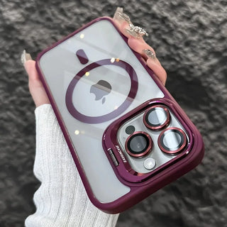 Luxury Magnetic Shockproof iPhone Case with Stand, Full Coverage Clear PC + TPU Cover, MagSafe-Style Ring, Lens Protection, Anti-Scratch Design for iPhone 17 16E 16 15 14 13 12 11 Series