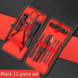 Black & Red Professional Men’s Nail Clipper Set - 18/24 Piece Stainless Steel Manicure & Pedicure Kit