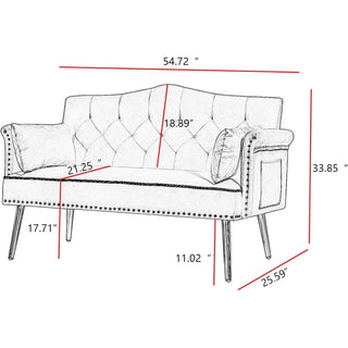 55-Inch Modern Velvet Loveseat Sofa with Gold Metal Legs & Side Pockets