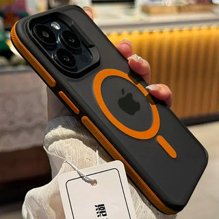 Bicolor Matte Frosted Magnetic iPhone Case – Translucent Shockproof Hard Cover with Independent Buttons