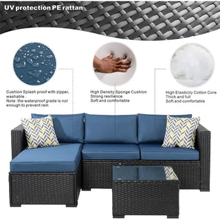 5-Piece Outdoor Patio Sectional Sofa Set – L-Shaped Wicker Furniture with Cushions & Glass Table for Backyard, Garden & Deck