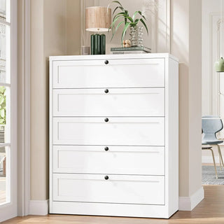 5-Drawer Metal Dresser – White, Modern Tall Chest for Bedroom, Living Room, Entryway & Office