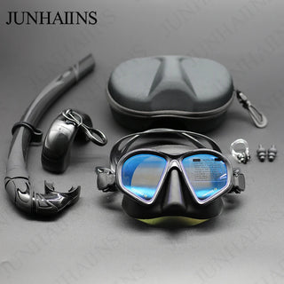 JUNHAIINS Tempered Glass Freediving Mask Snorkeling Set