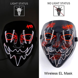 Wireless Neon LED Purge Mask – Glow-in-the-Dark Cosplay Horror Mask
