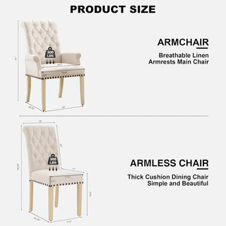 Upholstered Fabric Accent Dining Chair Set of 6 – Elegant Tufted Dining Room Chairs with 2 Armchairs