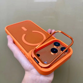 Magnetic Matte Translucent iPhone Case with Metal Kickstand – MagSafe-Compatible Shockproof Full-Frame Cover