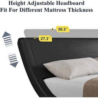 Modern Queen Sleigh Bed Frame with Adjustable Upholstered Headboard