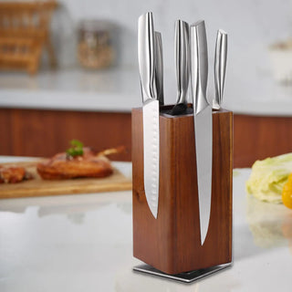 Magnetic Wooden Knife Holder – 360° Rotating Double-Sided Knife Block