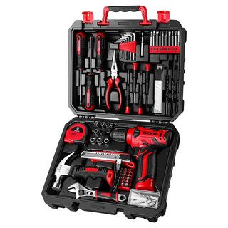 DEKO 126 Piece Tool Kit with 8V Cordless Drill Home Repair Set Screwdriver Drill Combo Kit