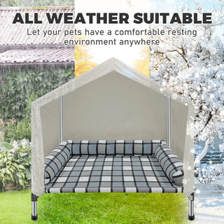 Dog Pet Bed House - Weatherproof 2-in-1 Indoor Outdoor Pet Cot with Canopy