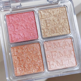 4-Color Shimmer Highlighter Palette, Baked Powder Illuminator Makeup Compact with Natural Glow Finish, Long-Lasting Brightening Face Highlighter for All Skin Tones