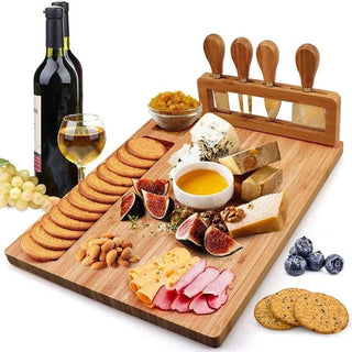 Bamboo Cheese Board w/ Cheese Knife, Slicer, Fork, Scoop