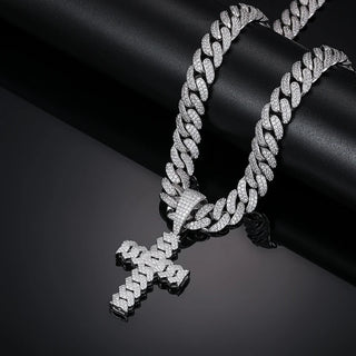 ICEOUTBOX Tennis Chain Hip Hop Cross Pendant Necklace