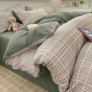 Nordic Plaid Washed Cotton Bedding Set