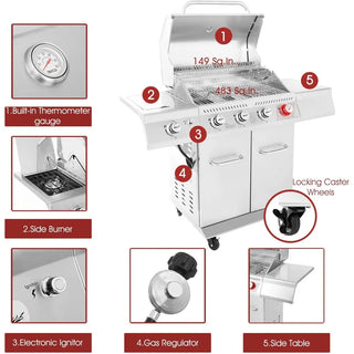 GA4402S 4-Burner Propane Gas Grill with Side Burner