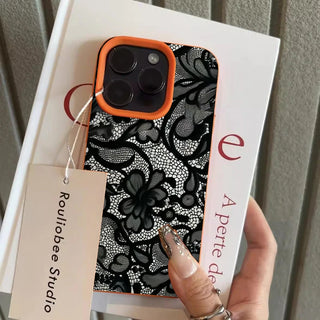 Black Lace Floral iPhone Case – Shockproof Soft TPU Cover with Raised Camera Protection